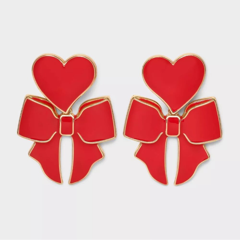 NWT SUGARFIX by BaubleBar X's and Bows Drop Earrings Red Gold Heart Valentines